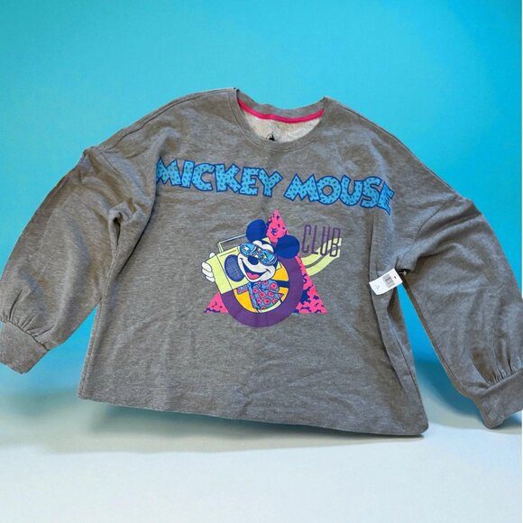 Disney Parks Mickey Mouse Club Retro Crew Sweatshirt XXL Gray NWT - Picture 1 of 2